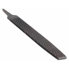 Smooth cut tapered chip-breaking rectangular file with 4 cut edges. Length without tang 10 in, width 1 in, thickness 1/4 in. Used for precision metal finishing, deburring, and accessing tight corners and slots in tool and die work, mold making, and general fabrication.