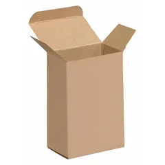 Fibreboard reverse tuck cartons with inside dimensions of 3 1/2 in length, 2 1/2 in width, and 5 1/2 in height. Kraft color. Pack of 250. Suitable for packaging, storage, and shipping of small to medium-sized products.