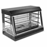 This heated display case is suited for holding a variety of hot food items in cafeterias, convenience stores, and buffets. It features three shelves and front and rear sliding lockable doors for easy access. The unit operates at 1440 W and 120V AC