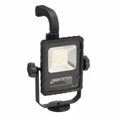 This rechargeable spotlight delivers up to 2,500 lumens with a flood beam for wide-area illumination. It provides 5 hours of runtime at maximum brightness and includes AC/DC power supplies. Suitable for maintenance, inspection, and emergency response in industrial environments.