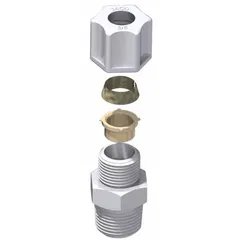 This compression nut is designed for use with acetal copolymer tube fittings in fluid handling systems. It accommodates tubing with a 6 mm outer diameter and is rated for 220 psi. The white acetal copolymer construction provides corrosion resistance. NSF Listed for compliance with applicable standards.