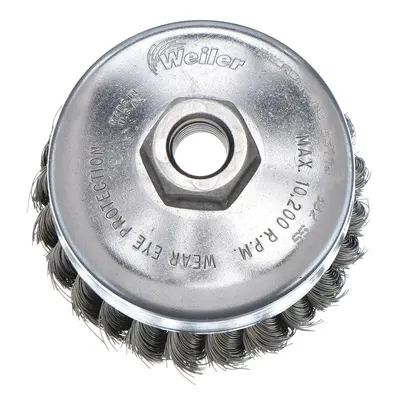 WEILER Cup Brush: Twisted Stainless Steel, 4 in Dia, 0.014 in Fill Dia - Heavy-Cleaning Brushes for Contoured Stainless Steel Surfaces