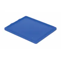 This blue plastic lid is designed for standard stacking and nesting totes, compatible with LEWISBINS model SN2420-13. It measures 24 1/4 in x 20 1/4 in and is FDA compliant, suitable for covering and protecting contents in industrial storage and material handling applications