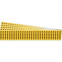 Yellow adhesive pipe marker with black legend text reading 'Hydrofluoric Acid'. Designed for pipes with outer diameter of 3/4 inch and smaller. Supplied in a 5-pack without directional arrows. Used to identify piping carrying hydrofluoric acid in industrial facilities.