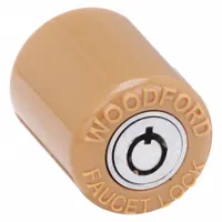 Brass stem lock for securing valve stems against unauthorized operation. Includes locking nut, two keys, brown cylinder lock, and tee key. Compatible with manufacturer model number 30. Used in water systems and outdoor plumbing where valve security is needed