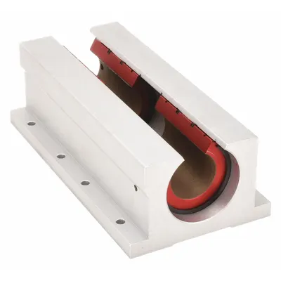 PBC LINEAR Mounted Linear Bearing: Twin, Self-Aligning, 5/8 in Inside Dia, Frelon Gold - Twin Open Self-Aligning Pillow Block Linear Plain Bearings