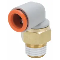 SMC Push-Fit Elbow Fitting: 1/2 in OD x 3/8 in Pipe Size, Push-to-Connect x MNPT, Brass, White (MPN KQ2L13-36AS)