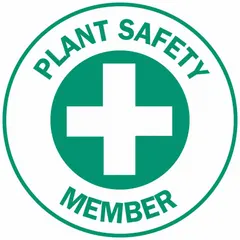 2-inch diameter, non-reflective, English-language circle label. Each pack contains 4 labels. Applied to hard hats to identify personnel as plant safety members in industrial environments.