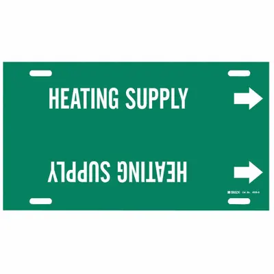 BRADY Pipe Marker: Heating Supply, Green, White, Fits 8 to 9 7/8 in Pipe O.D. - Heating Supply Snap-On Pipe Markers