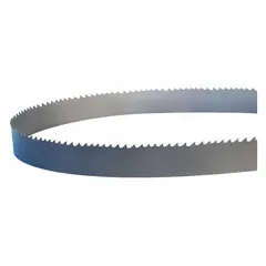 Bi-metal band saw blade for cutting steel and steel alloys. Features a variable cutting edge and 1.5/2 tooth configuration. Blade width is 2 in, length is 19 ft. Suitable for structural steel, tubing, and solid bar stock in fabrication and metalworking applications.