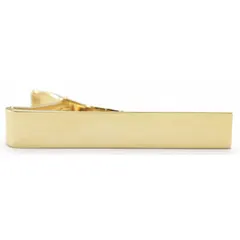 Metal tie clip, collar pin, and shirt keeper with a gold finish. Measures 5/16 in x 2 in. Used to secure neckties in place for a professional appearance in corporate, hospitality, and uniformed service settings.