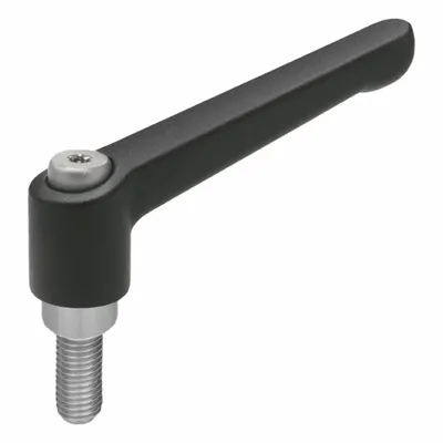 JW WINCO Adjustable Handles; Adjustable Levers: Zinc w/ SS Thread, 1/2"-13 Thread - Teardrop-Style Adjustable Handles with Threaded Stud