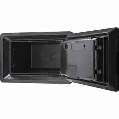 This steel safe offers 0.54 cu ft of storage and is fire rated. It features a digital combination lock for keyless entry and a handle for portability. Suitable for securing documents, valuables, and small electronics in residential or office settings.