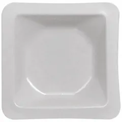 White polystyrene square weighing boat with 10 mL capacity and 1 3/4 in overall width. Used for weighing powders, granules, and small samples on analytical balances in laboratory settings.