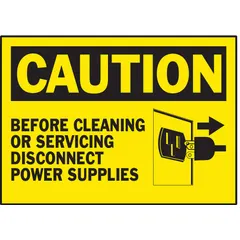 This caution sign is a polyester label with adhesive mounting, suitable for indoor or sheltered areas where a non-retroreflective warning is needed. Each label measures 3 1/2 in x 5 in nominal size and is 0.01 in thick. Supplied in a pack of 5.