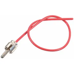 Metal hot plug for warning whip accessories, with 1/2 in height, 1/2 in width, gray finish, and 12 in hot wire pigtail. Used to provide quick-connect power for warning lights or accessories on trucks and trailers in 12 VDC systems.