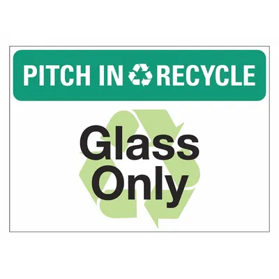 LYLE Pitch In & Recycle: Glass Only Signs, 10 in x 14 in, Adhesive, 5 PK