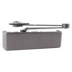 This LCN 4110 Series door closer is a Grade 1 heavy-duty, aluminum parallel arm-mount unit for interior or exterior use. It features a non-hold open closer type with adjustable spring size 6, and is ADA compliant. Dimensions: 12 1/4 in length, 2 1/4 in width. Suitable for controlling door closing speed on commercial or industrial doors.