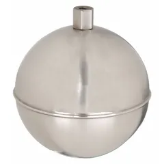 This stainless steel threaded float features a 1/4 in machine thread with external connection location. It is used as a buoyant level-sensing component in tanks, reservoirs, and process vessels for liquid-level detection and control.