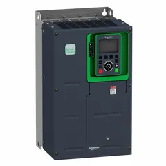 The SCHNEIDER Altivar ATV630U22Y6 is a compact variable frequency drive with three-phase output, rated at 3 hp. It features an IP20 enclosure, no bypass, and a black/green color scheme. This drive is used for speed control of three-phase motors in applications such as conveyors, pumps, and fans.