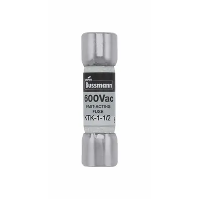 BUSSMANN Fuse: KTK Series, Midget, Fast-Acting, 1.5 A, 600 V AC, 13/32 in x 1 1/2 in - Fast-Acting Cylindrical Fuses