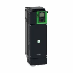Three-phase variable speed drive in chassis style, black/green color. Input and output 380-480V AC, three-phase. Supports 30 hp and 40 hp ratings. IP21 enclosure. Suitable for controlling three-phase motors in applications such as pumps, fans, and conveyors.