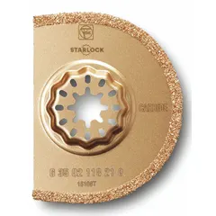 This Starlock-mounted scraper blade features a carbide grit edge for removing adhesives, paint, and thin-set mortar. The 3-inch blade length and rounded shape allow access to tight corners and delicate substrates. Suitable for use with oscillating tools equipped with a Starlock connection.