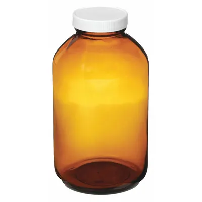 WHEATON Sampling Bottle: 1 L, 53-400 mm, Amber, 12 Bottles, 99 mm Body Dia - Amber Wide Mouth Glass Lab Bottles