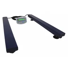 Floor scale with 2200 lb capacity and 0.5 lb/0.2 kg readability, weighing in pounds. Steel platform construction. RS-232 connection port for data output. Suitable for industrial weighing tasks such as material receiving or batch ingredient measurement.