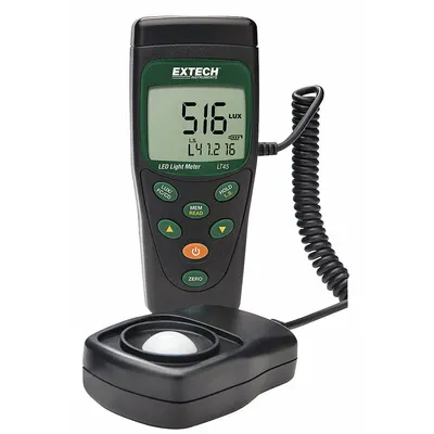EXTECH Light Meter: Carrying Case/Protective Sensor Cover, ±3% Light Level Accuracy - Data Logging Light Meters