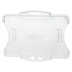 Horizontal clear plastic badge pouch for displaying ID badges, access cards, or security passes. Accommodates badges up to 2 3/4 inches high by 3 5/8 inches wide. Supplied as a 10-pack.