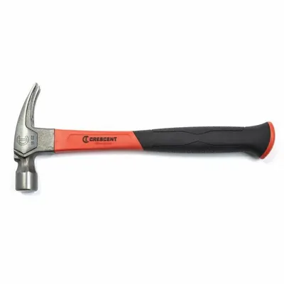 CRESCENT Claw Hammer: Steel, Plain Grip, Fiberglass Handle, 1 lb Head Wt, 13 in Overall Lg - Steel Curved-Claw Hammers