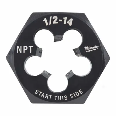 MILWAUKEE Hex Threading Die: 1/2"-14 NPT, 2 11/64 in Hex Wd - Hex Pipe Rethreading Dies