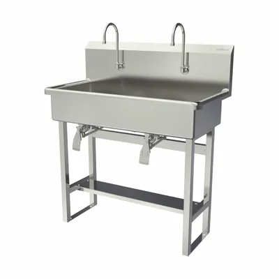 SANI-LAV Wash Station: 45 in Overall Ht, 37 in Bowl Lg, 8 in Bowl Dp, 2 gpm Flow Rate - Two-Station Freestanding Wash Stations with Faucets