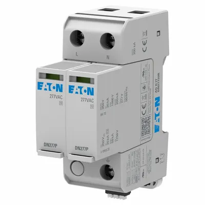 EATON Surge Protection Device: Two Phase, 277V AC, 2 Poles, 2 + Ground Wires - DIN Rail Internal-Mount SPDs
