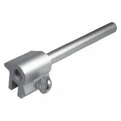 This non-handed clamp lock with bar is designed for sash mounting on sliding windows. It includes a handle and features a painted silver finish. The overall length is 1-1/8 inches. Suitable for securing sliding window sashes in closed position.
