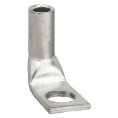 Copper compression lug for terminating 8 AWG stranded copper wire. Features a single hole for 1/4 in stud mounting. Used in electrical power connections within control panels, switchgear, and distribution systems.