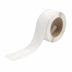 Paper continuous label roll with white matte finish for indoor use. Inkjet print-receptive material compatible with J4000 printer series. Used for on-demand industrial labeling such as asset tracking, cable marking, and safety signage.