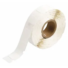 White vinyl wraparound label measuring 1/2 in x 1/2 in, designed for wire gauges 22 AWG to 16 AWG. Compatible with I.D. PRO Plus printer series and requires R2000 ribbon. Used for permanent identification of wires in electrical panels, control cabinets, and cable management systems.