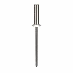 Flush-mount blind rivet with 0.124-inch diameter and 1 23/41-inch overall length. Body length is 15/32 inch, overall length 1 9/16 inch. Plain finish. Supplied in a 250-piece pack. Used for fastening applications where access is limited to one side of the assembly.