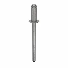 Inch-series domed-head blind rivet with 0.153" diameter, 13/32" body length, and 1 11/16" overall length. Used for fastening materials where only one-sided access is available, common in sheet-metal assembly and general fabrication. Supplied in a 500-piece pack.