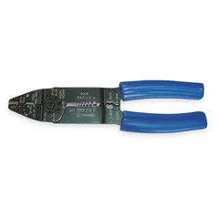 This multifunction wire stripper is designed for stranded wire, with a stripping range of 18 to 8 AWG and a cutting/crimping capacity of 32 to 4 AWG. It features a standard cushion grip and an overall length of 8 1/2 in, suitable for preparing wire ends in electrical and maintenance tasks.