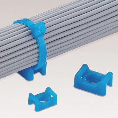 PANDUIT Low Profile Cable Tie Mount: 0.22 in Slot Wd, 0.06 in Slot Ht, Aqua, 0.43 in Wd - Screw Mount Cable Tie Bases