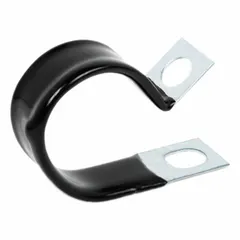 This edge clamp secures tube and pipe with a maximum outer diameter of 1 inch. The clamp is made of galvanized steel with a vinyl plastisol cushion that reduces vibration and protects the surface from abrasion. Suitable for routing and supporting tubing in industrial systems.