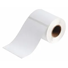 Acrylic label roll with permanent adhesive, inkjet print-receptive, for use with BradyJET J2000 printer. Contains 200 precut labels measuring 6 3/32 in x 4 1/8 in. Suitable for industrial identification and tracking applications such as asset labeling and facility signage.