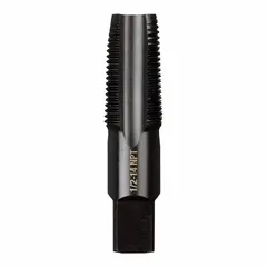 This MILWAUKEE general purpose pipe tap is designed for cutting 1/2"-14 NPT threads in pipe fittings. It features a straight flute design with a taper chamfer and 4 flutes for efficient chip evacuation. Suitable for creating leak-proof threaded connections in metal components for plumbing, hydraulic, and pneumatic systems.
