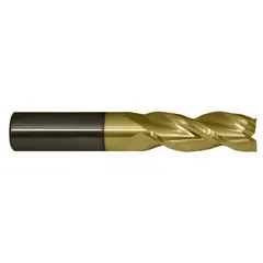 Carbide corner-radius end mill designed for milling aluminum and non-ferrous materials. Features a ZrN coating to reduce built-up edge and a 3-flute design for improved chip evacuation. Specifications: 1/8" mill diameter, 3/8" length of cut, 0.015" corner radius. Suitable for applications requiring a smooth, radiused edge.