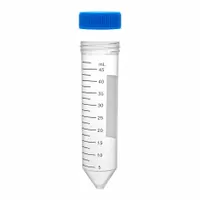 This 50 mL centrifuge tube is molded from natural polypropylene with a conical bottom for efficient pellet formation. It includes a separately packaged natural HDPE screw cap and features graduated markings for volume measurement. Suitable for laboratory sample separation, sedimentation, and storage in clinical, research, and industrial settings