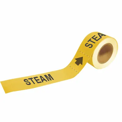 BRADY Pipe Marker: Steam, Yellow, Black, Fits 1 1/2 to 2 in Pipe O.D., 25 Pipe Markers - Steam Adhesive Pipe Markers on a Roll