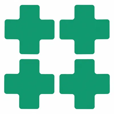 BRADY Floor Marking Tape: Cross, Solid, Green, No Legend, 2 in x 5 in, 8 mil Tape Thick - Cross-Shaped Floor Marking Tape